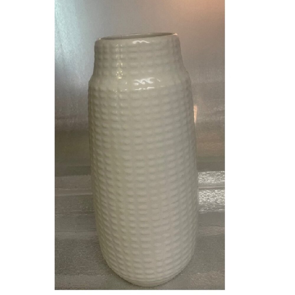 1960’s Basketweave Vase - Scheurich Vase Form 203-26 white knobs ceramic